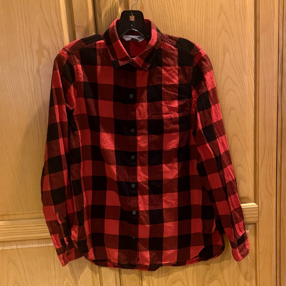 Old Navy Women’s Black Red Plaid Button Down Flannel Shirt Size Medium